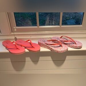 2 almost new Coral Orange OLD NAVY Flip Flops & 1 floral pattern platform pair!!